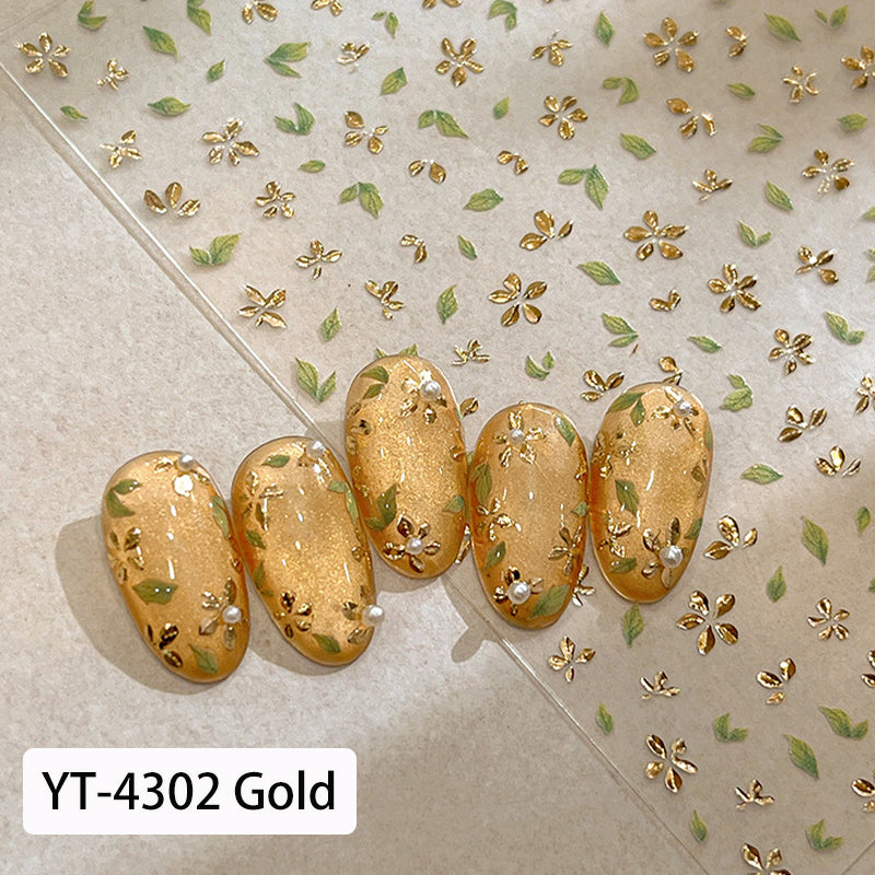 YT-4302 - Flower Leaf Nail Stickers (Gold)
