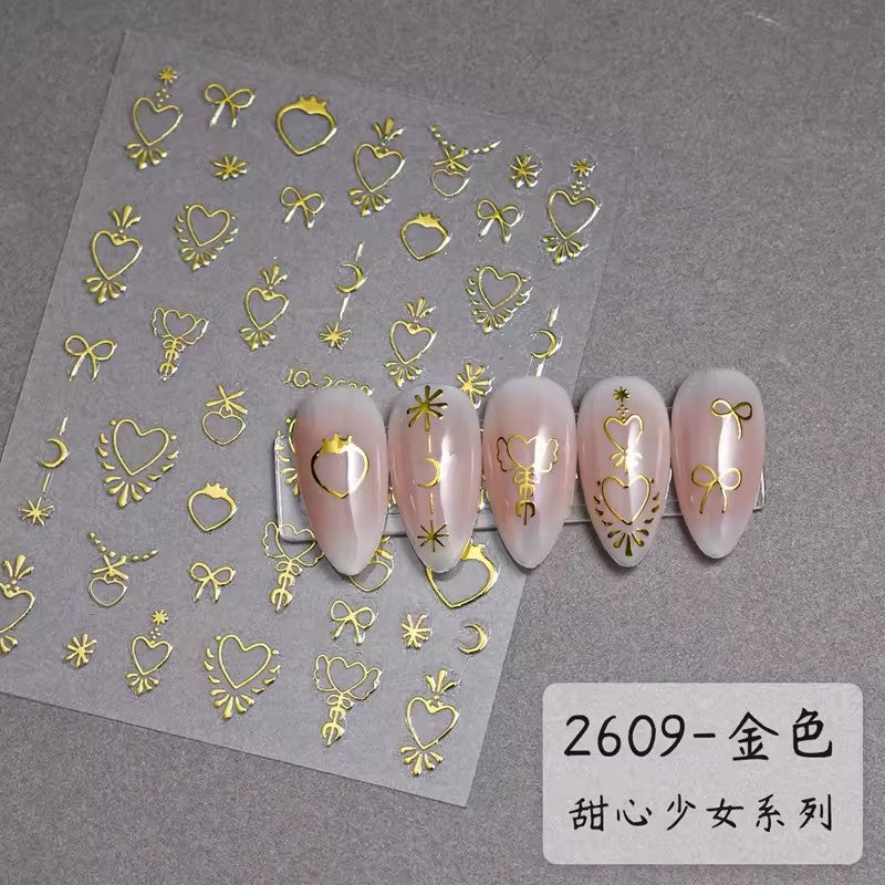 Joyful Nail 2609 - Heart Bow Nail Stickers (Gold)