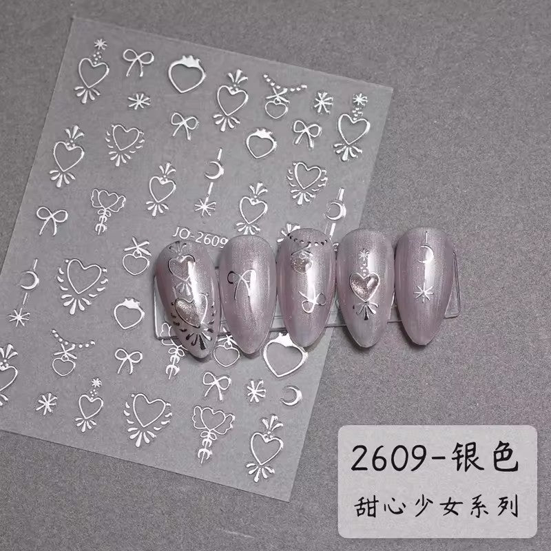 Joyful Nail 2609 - Heart Bow Nail Stickers (Silver)