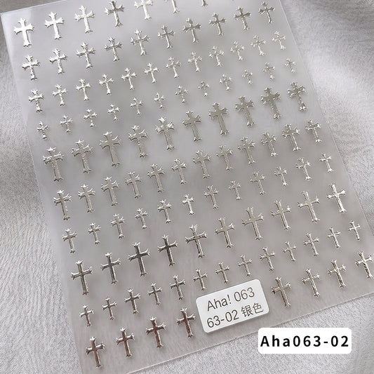 Aha 063-02 Cross Nail Stickers (Silver)