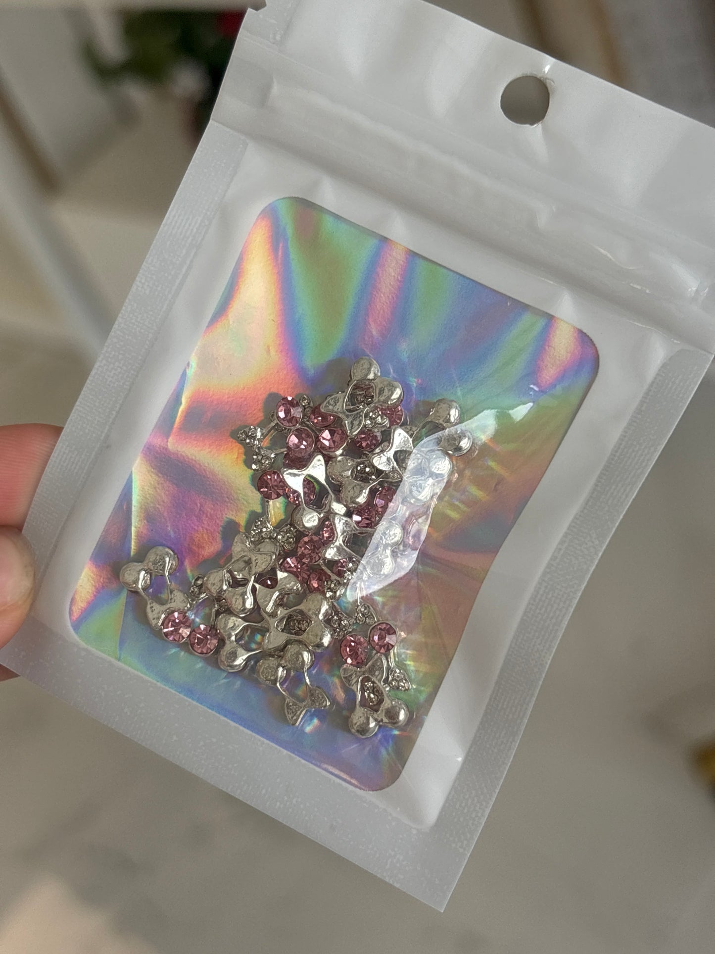 Bow Cherry Nail Charm 10Pk (Pink/Silver)