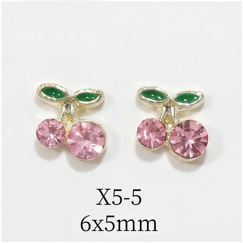 Mini Cherry Nail Charm 25PK (Gold/Pink)