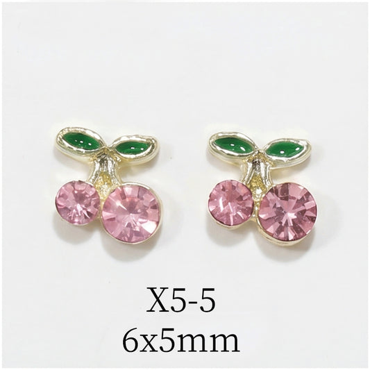 Mini Cherry Nail Charm 25PK (Gold/Pink)