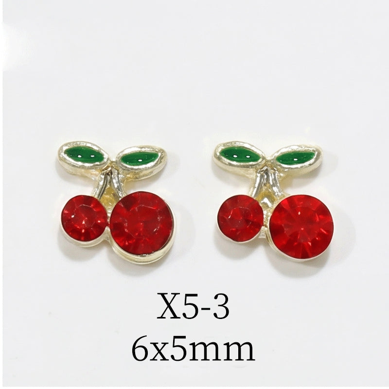 Mini Cherry Nail Charm 25PK (Gold/Red)