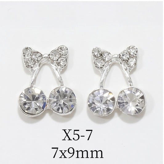 Bow Cherry Nail Charms 25PK (Silver)