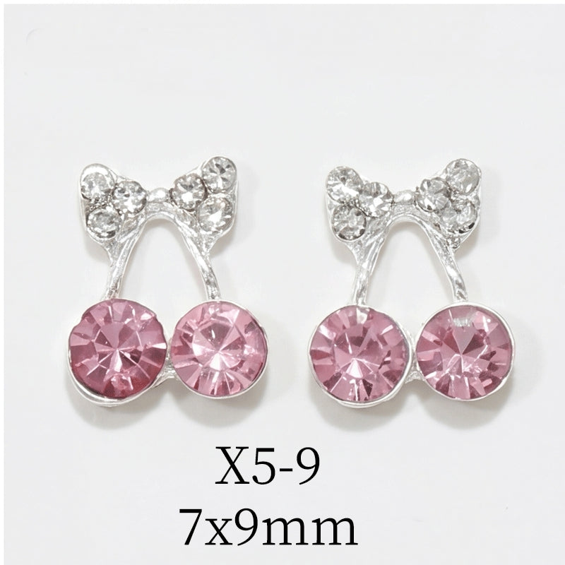 Bow Cherry Nail Charm 10Pk (Pink/Silver)