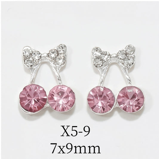Bow Cherry Nail Charm 10Pk (Pink/Silver)