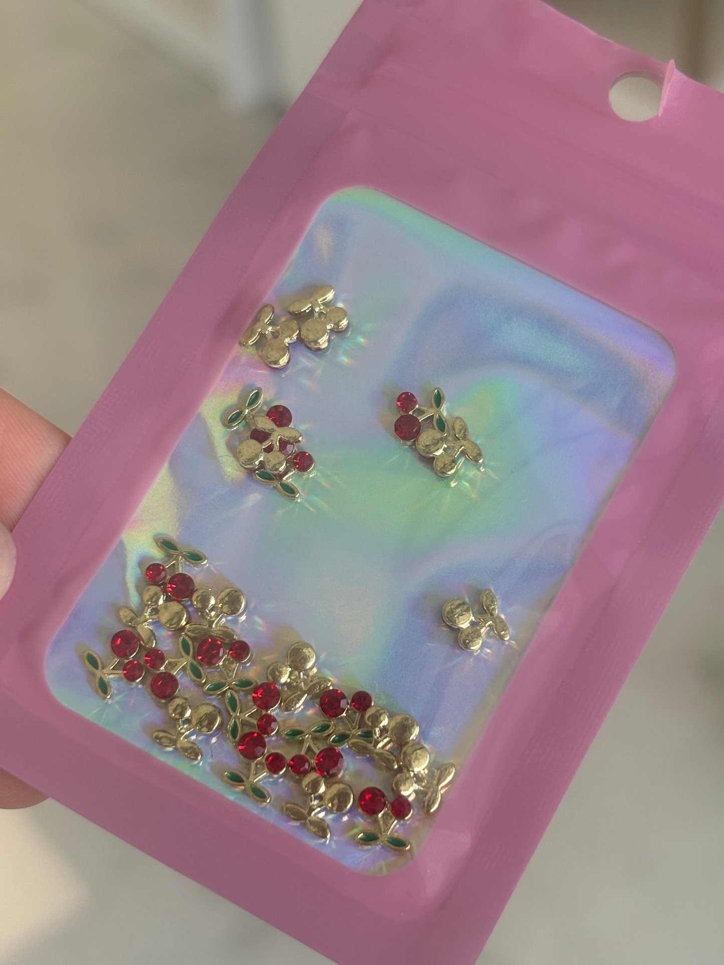 Mini Cherry Nail Charm 25PK (Gold/Red)