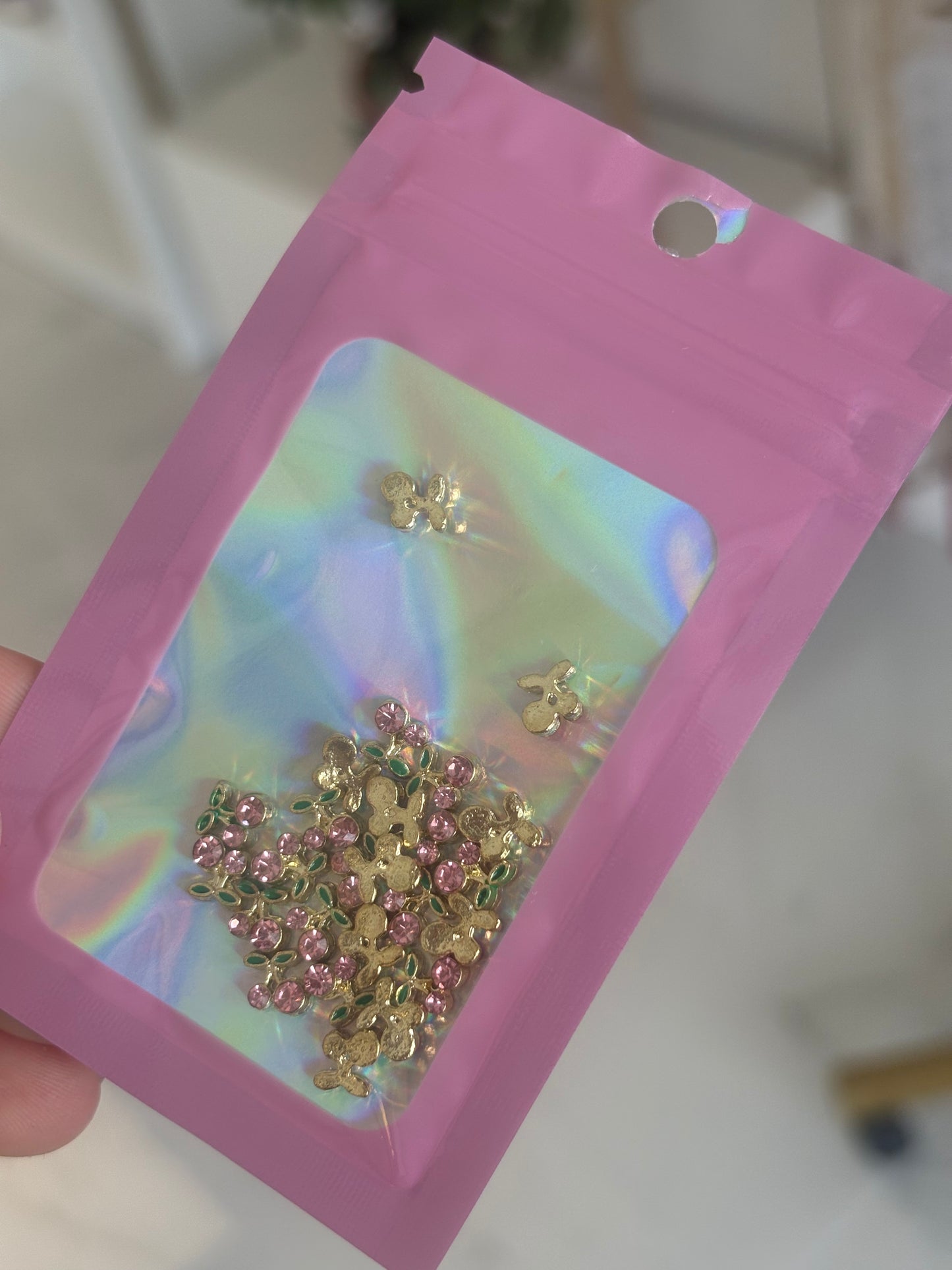 Mini Cherry Nail Charm 25PK (Gold/Pink)