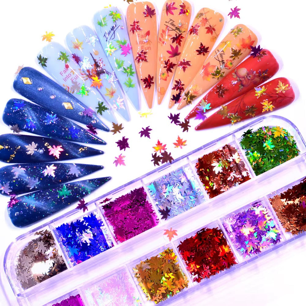 12 Color Fall Leaf Nail Glitter Sequins