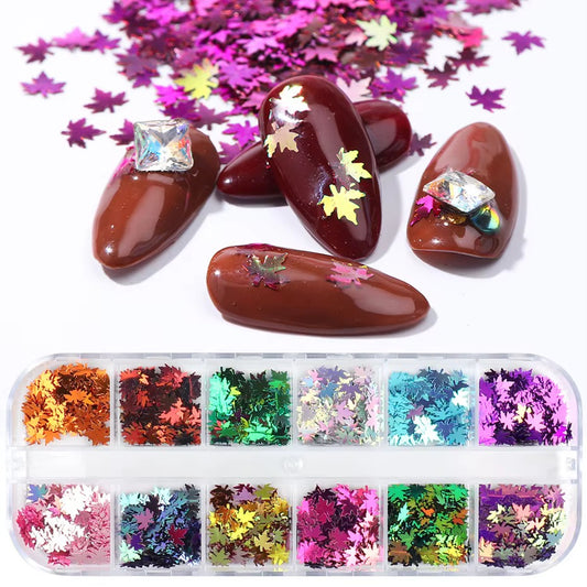 12 Color Fall Leaf Nail Glitter Sequins