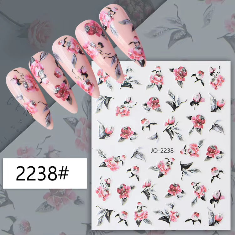 Joyful Nail 2238 - Glitter Rose Flower Nail Stickers
