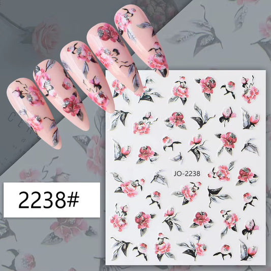 Joyful Nail 2238 - Glitter Rose Flower Nail Stickers