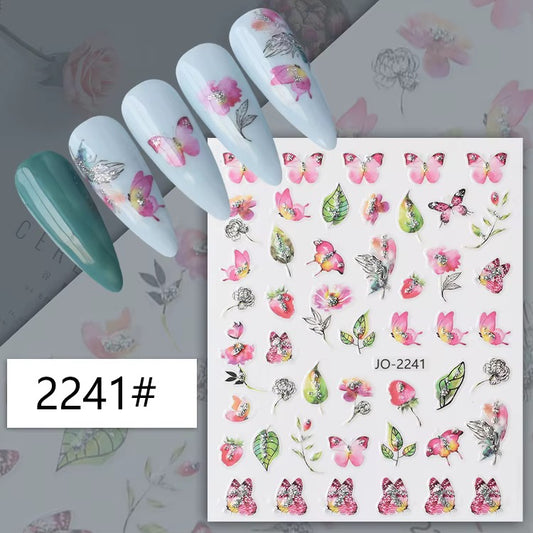 Joyful Nail 2241 - Glitter Flower Butterfly Nail Stickers