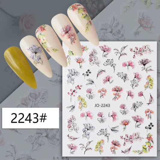 Joyful Nail 2243 - Glitter Flower Nail Stickers