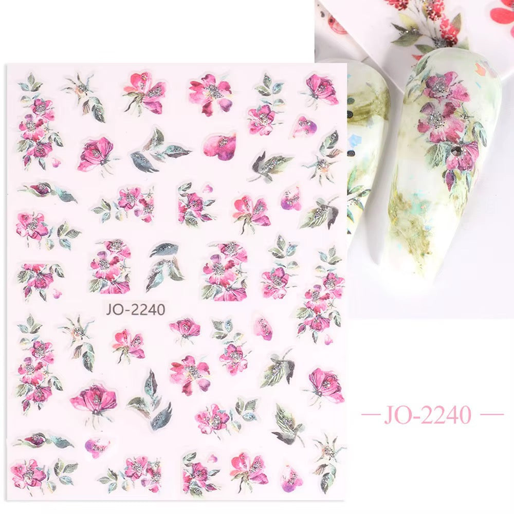 Joyful Nail 2240 - Glitter Flower Leaf Nail Stickers