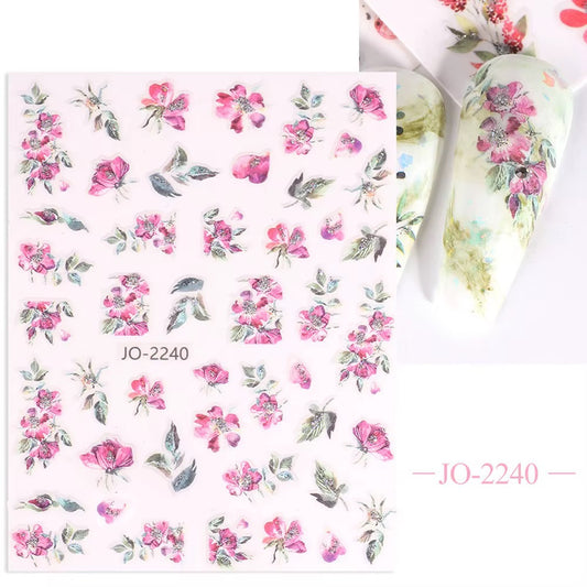 Joyful Nail 2240 - Glitter Flower Leaf Nail Stickers