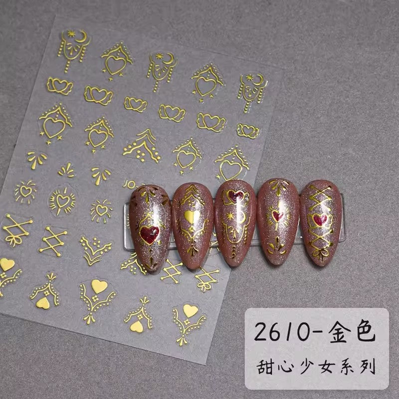 Joyful Nail 2610 - Heart Nail Stickers (Gold)
