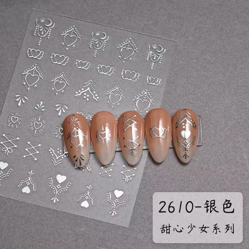 Joyful Nail 2610 - Heart Nail Stickers (Silver)