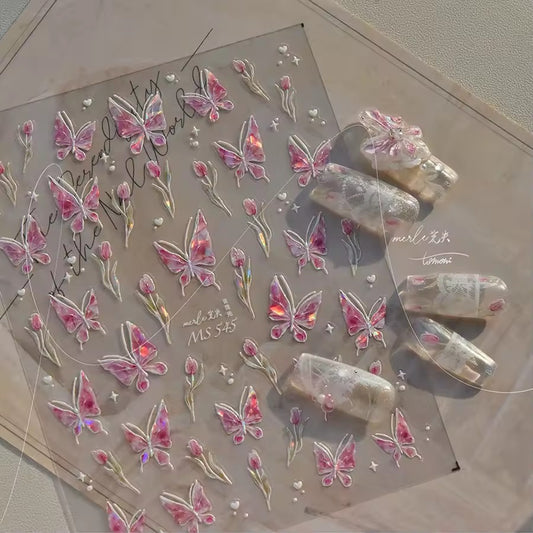 Tomoni Nailart MS545 - Butterfly Tulip Nail Stickers